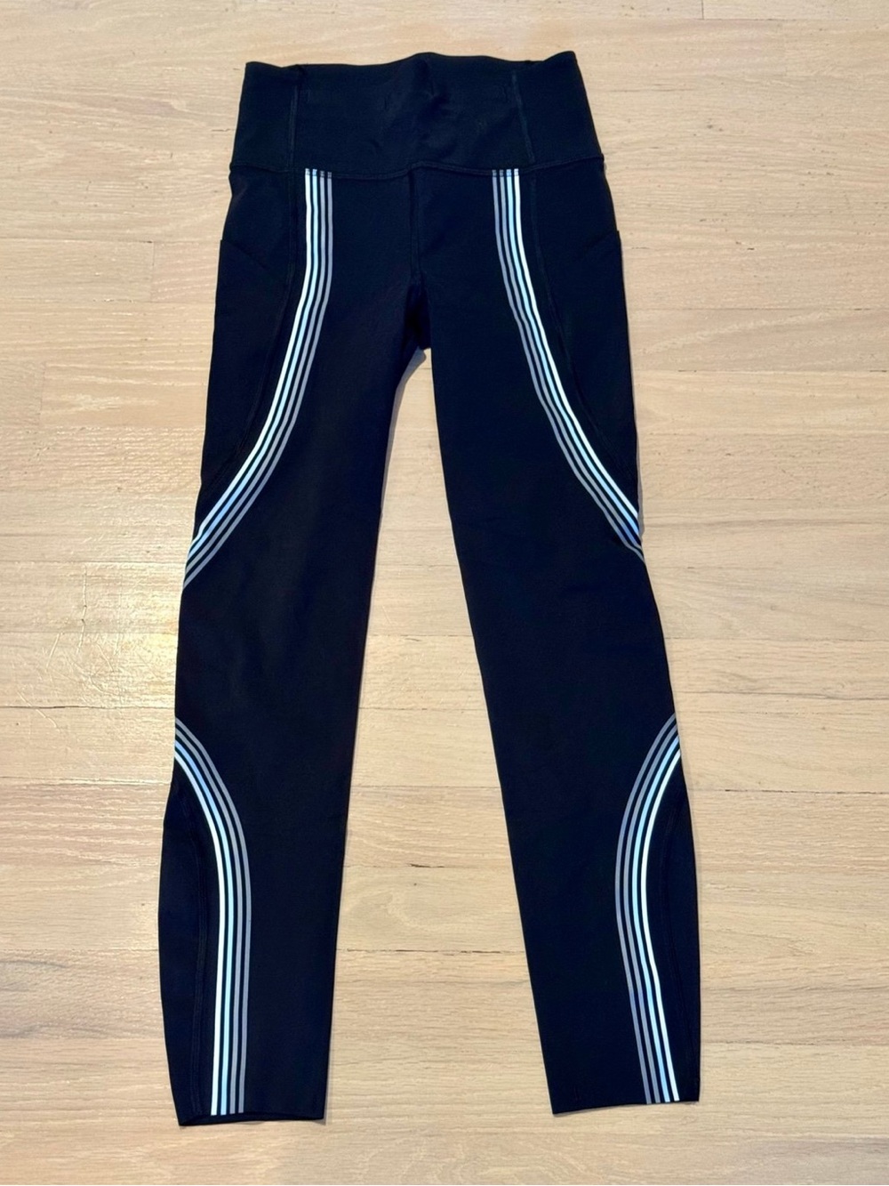 lululemon athletica Black Leggings with White Curved Stripe Accents